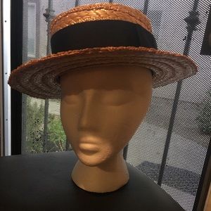 Great Gatsby Straw Boater Hat Black Ribbon